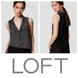 LOFT Black Sleeveless Collared Shell with White Dot Print